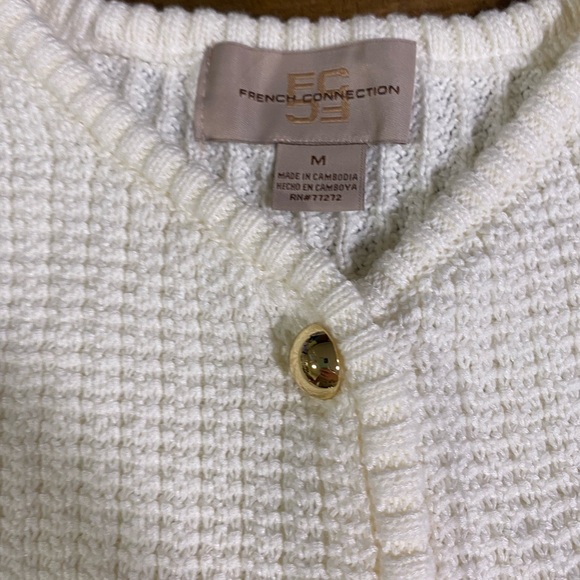 French Connection Knit Two-Piece Skirt Set Short Sleeve Cardigan Size M Cream - Picture 4 of 9